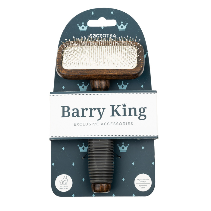 Barry King Szczotka pudlówka prostokątna dla zwierząt drewno bukowe stal tworzywo TPR 9,4x16,3cm