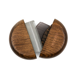 Barry King Grzebień 2w1 do wyczesywania pcheł okrągły drewno bukowe stal plastik PP średnica 9,1cm