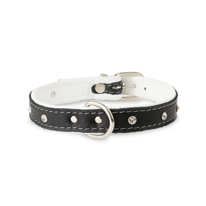 Barry King Obroża Skóra Łoś Kryształ 20mm/35cm biały