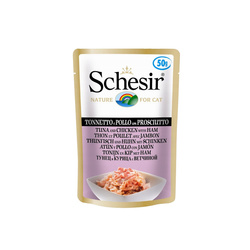 Schesir Tuńczyk Kurczak Szynka 50g karma dla kota w saszetce
