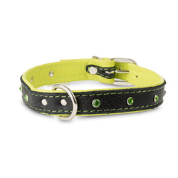 Barry King Obroża Skóra Łoś Kryształ 20mm/45cm limonka