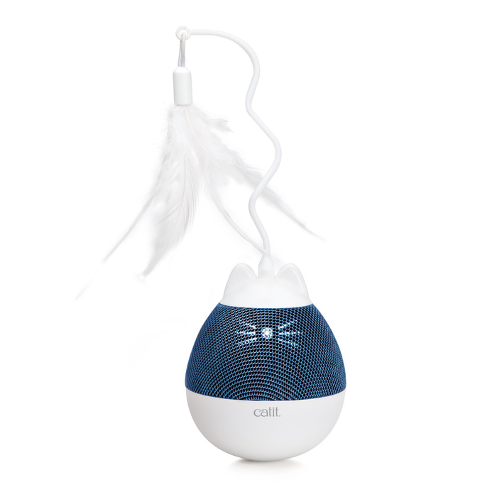 Catit Pixi Spinner zabawka karmiąca z piórkiem dla kota biało/niebieska 8,5x24cm