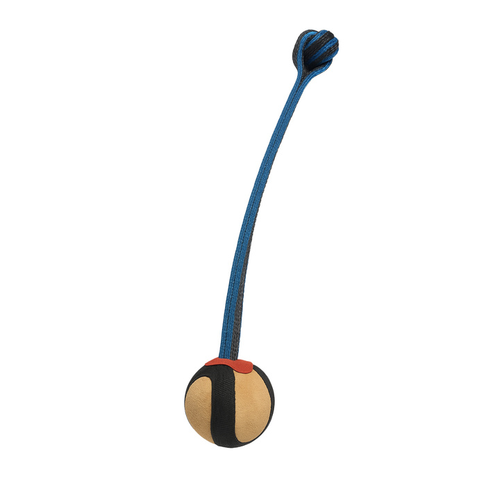 Barry King Zabawka dla psa skórzana Piłka ze sznurem niebieska 40cm