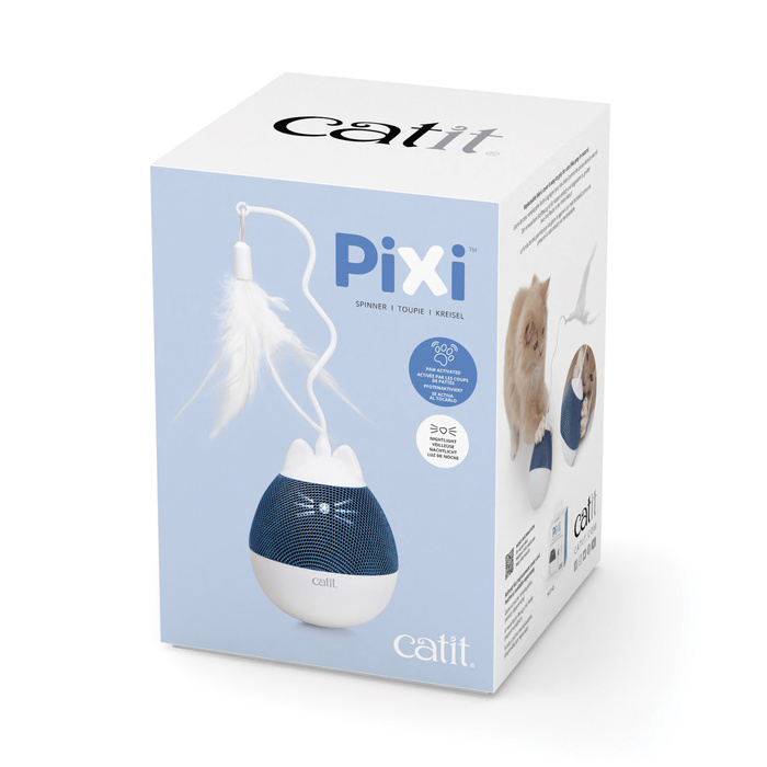 Catit Pixi Spinner zabawka karmiąca z piórkiem dla kota biało/niebieska 8,5x24cm