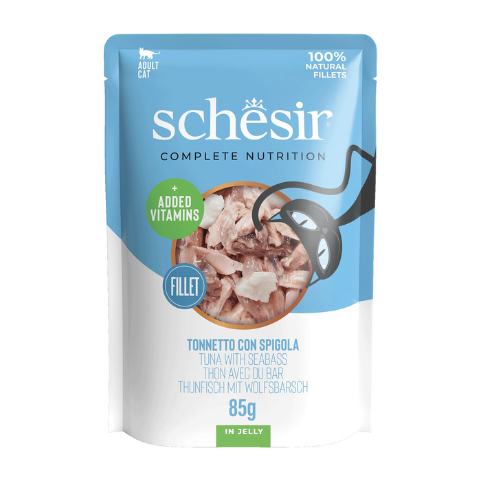 Schesir C&B kot pouch tuńczyk z okoniem morskim filety galaretka 85g 12szt/display
