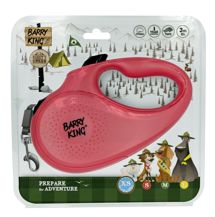 Barry King smycz automatyczna dla psa XS taśma 3m różowa