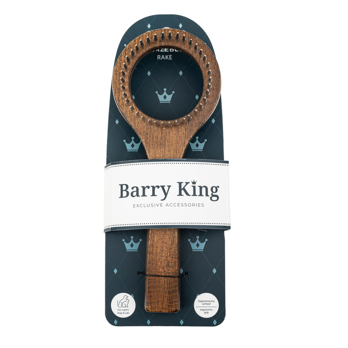 Barry King Zgrzebło typu ring dwustronne ze szczotką  dla zwierząt drewno bukowe stal włosie sztuczne 8,1x20,6cm