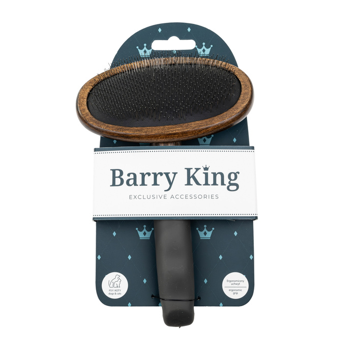 Barry King Szczotka pudlówka dla zwierząt drewno bukowe stal tworzywo TPR 12,6x18,7cm