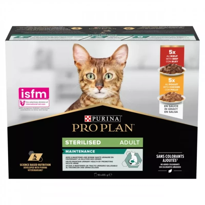 Purina ProPlan Sterilised z wołowiną i kurczakiem w sosie 10x85g