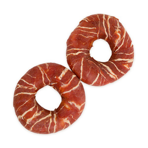 Hau&Miau Pausesnack przysmak dla psa donaty ze skóry owinięte kaczką marmurkową 7-8cm 500g