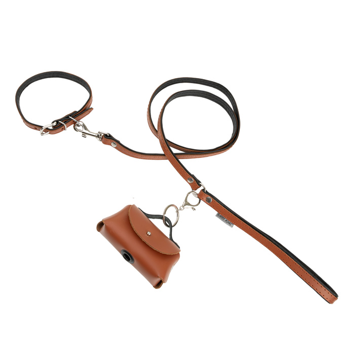 Barry King Smycz skórzana dla psa koniak/czarny M-L 20mm/120cm