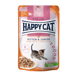 Happy Cat Kitten & Junior Farm Duck mokra karma dla kociąt w wieku 2-12 mies. kaczka 85g saszetka