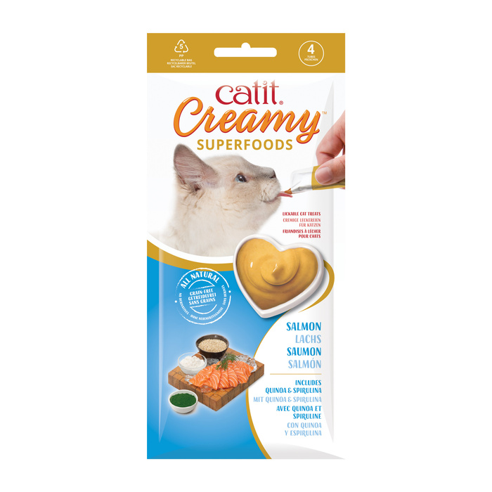 Catit Creamy Superfood przysmak dla kota łosoś z komosą ryżową i spiruliną 4x10g