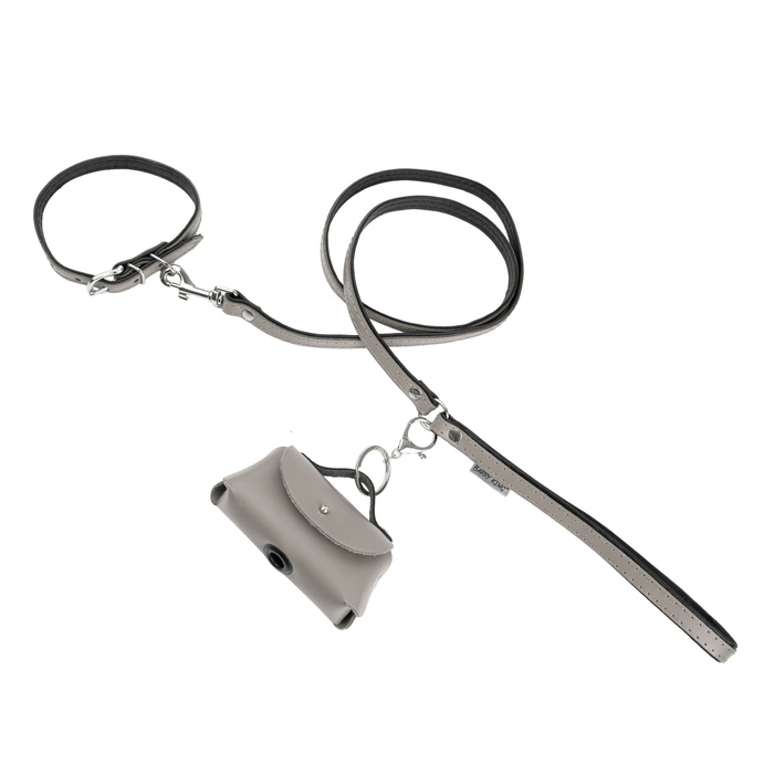 Barry King Smycz skórzana dla psa szary/czarny M-L 20mm/120cm