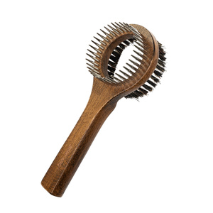 Barry King Zgrzebło typu ring dwustronne ze szczotką  dla zwierząt drewno bukowe stal włosie sztuczne 8,1x20,6cm