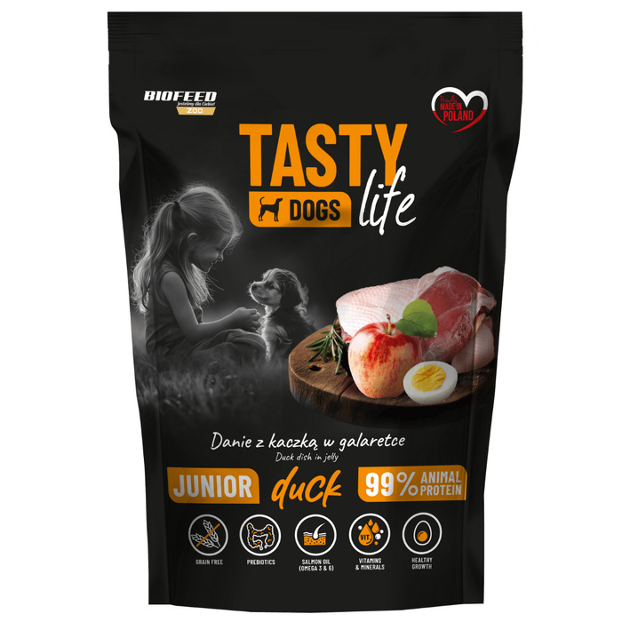 Biofeed Tasty Dogs Life Junior Mini kaczka 90% saszetka 150g