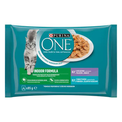 Purina ONE Indoor Mokra karma z cielęciną i tuńczykiem 4x85g