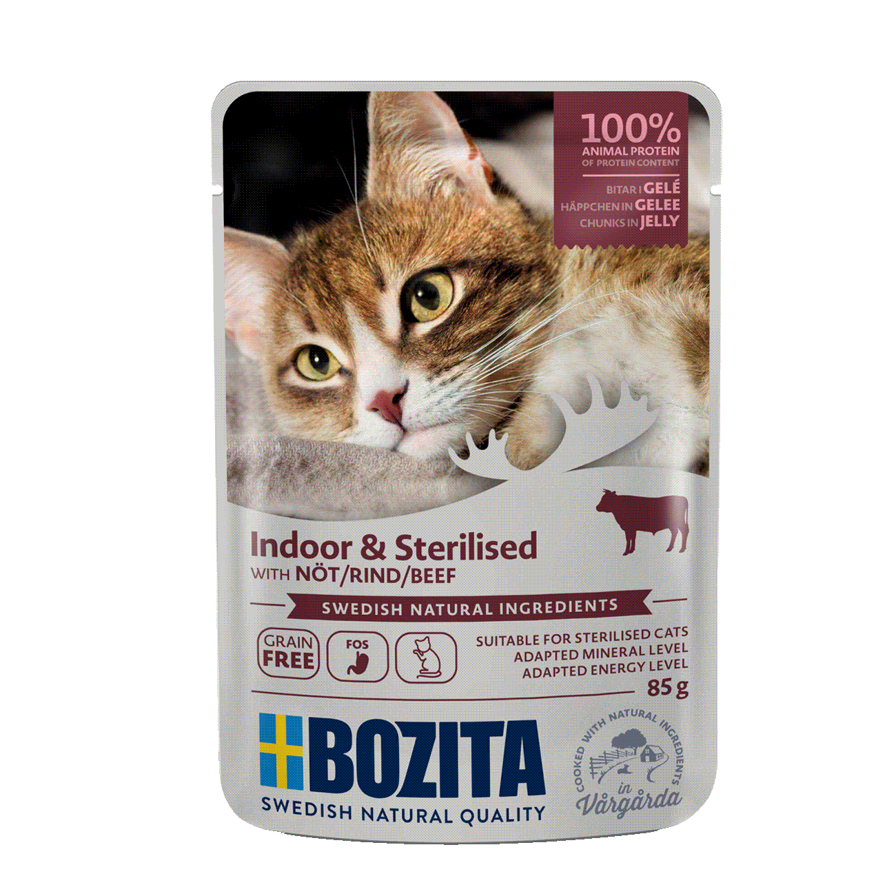 Bozita Indoor&Sterilised kawałki w galarecie z wołowiną 85g