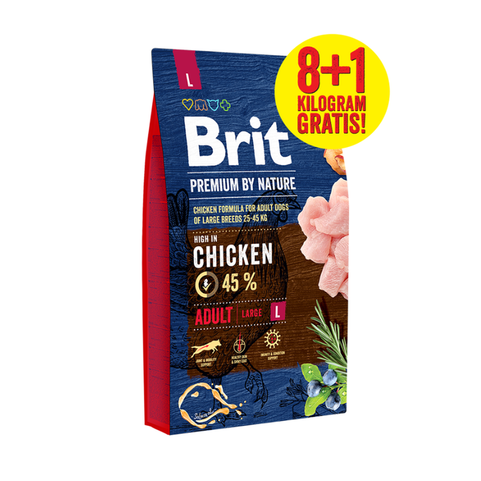Brit Premium By Nature Adult L z kurczakiem 8kg+1kg GRATIS