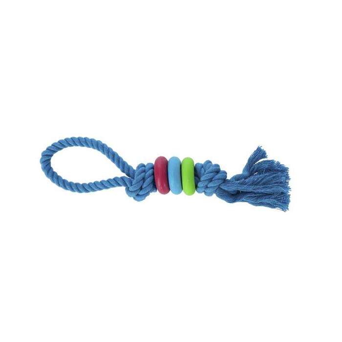 Dingo sznur z pierścieniami niebieski 30cm