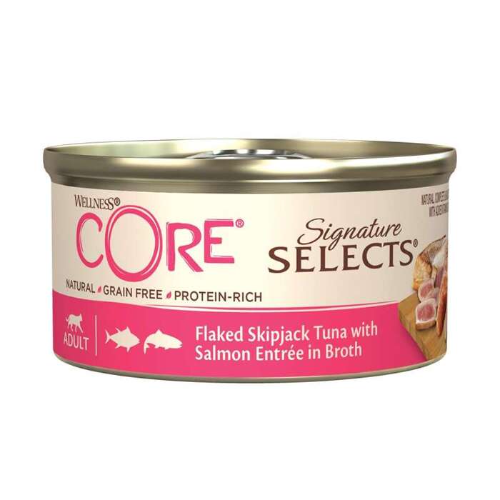 Wellness Core Signature Selects Flaked Tuna karma mokra dla dorosłych kotów tuńczyk i łosoś 79g puszka