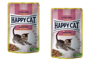 2 X HAPPYCAT KITTEN & JUNIOR Z DROBIEM 85G